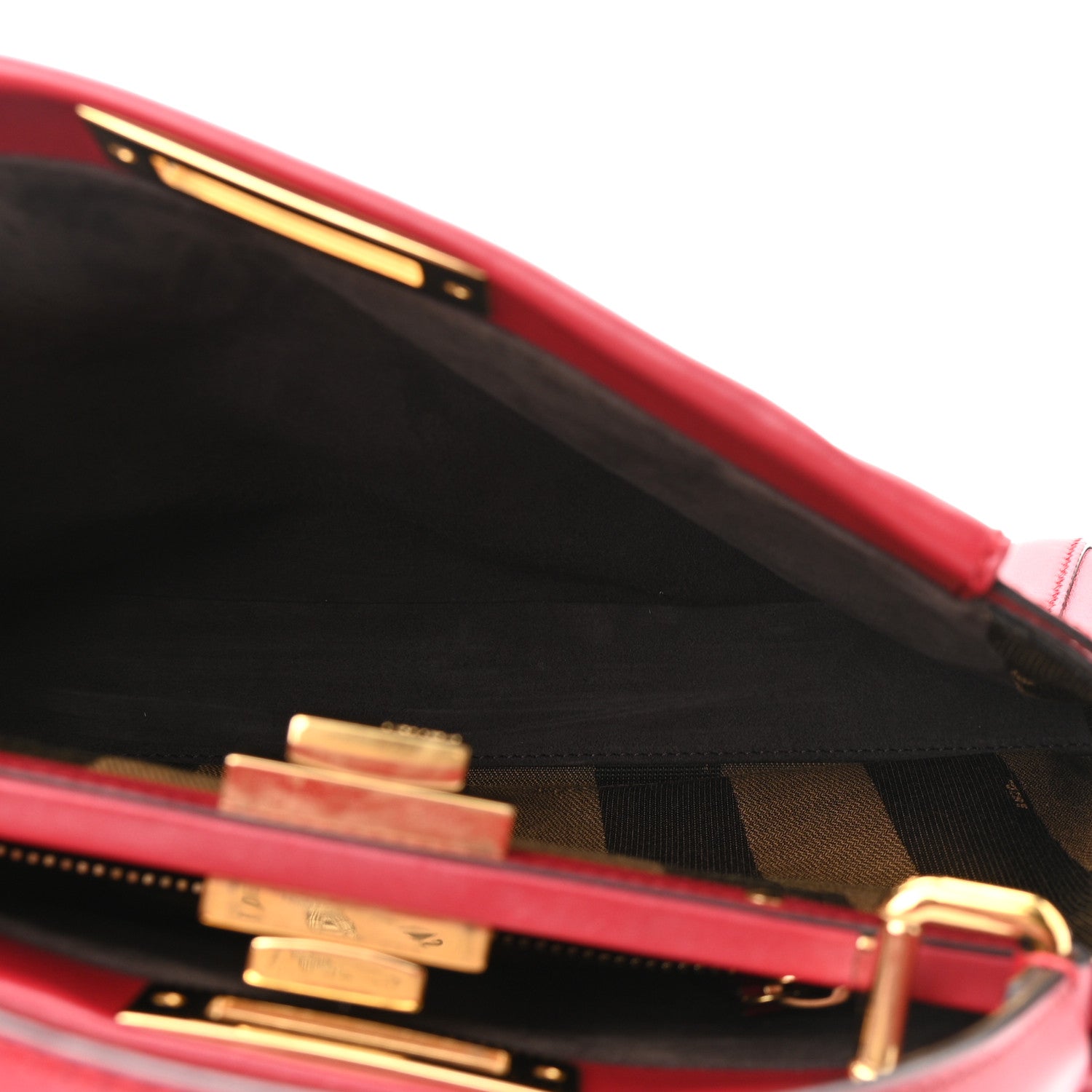 Fendi Vitello Morgan Fabric Jacquard Pequin Medium Peekaboo Iconic Satchel Mattone Tobacco Black 5 of 10
