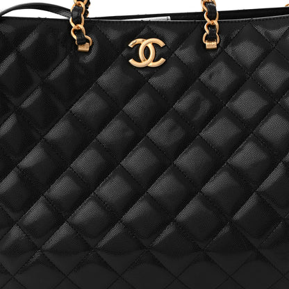 Chanel Shiny Caviar Quilted Chain Handle Shopping Tote Black 9 of 12