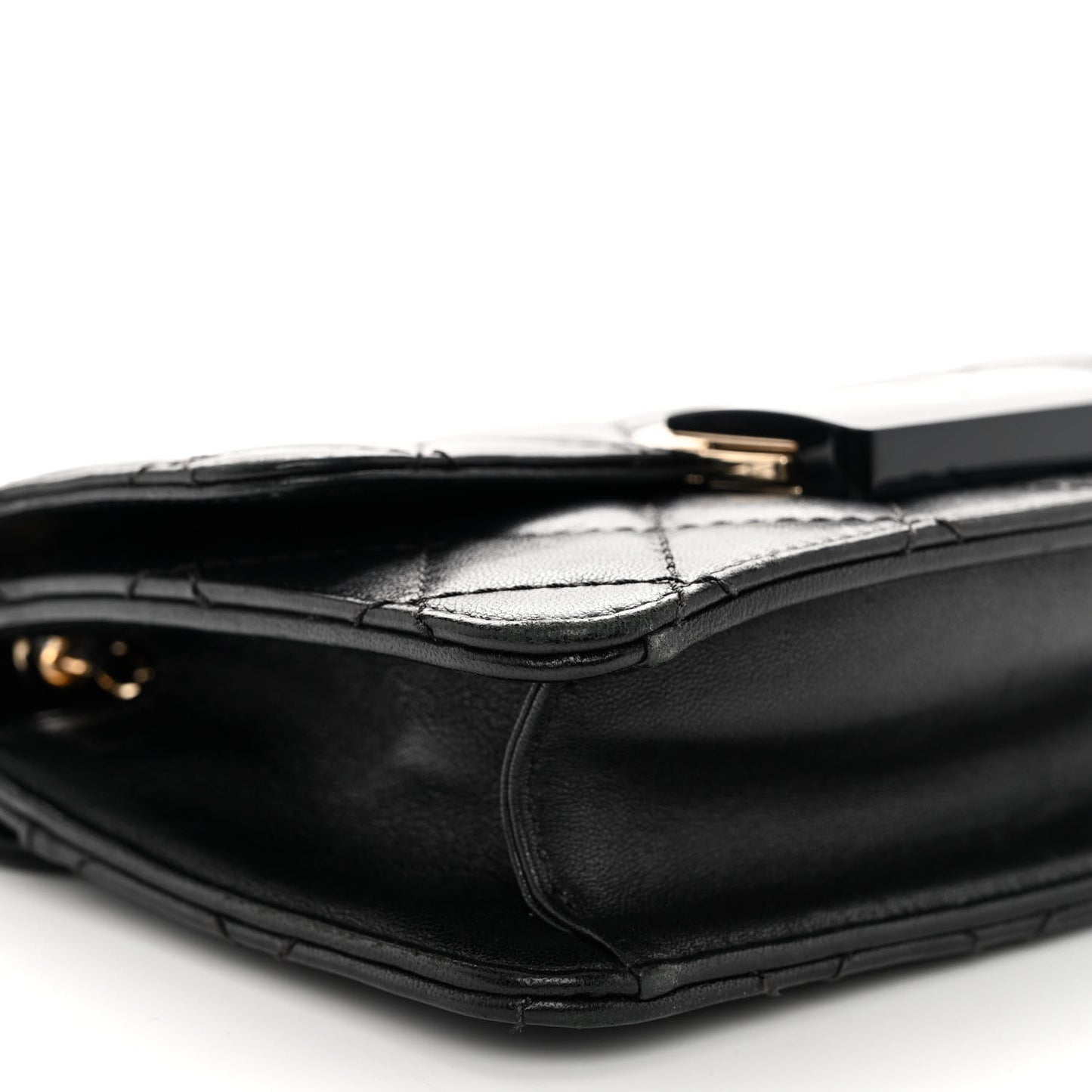 Sheepskin Quilted Mini Beauty Lock Flap Black