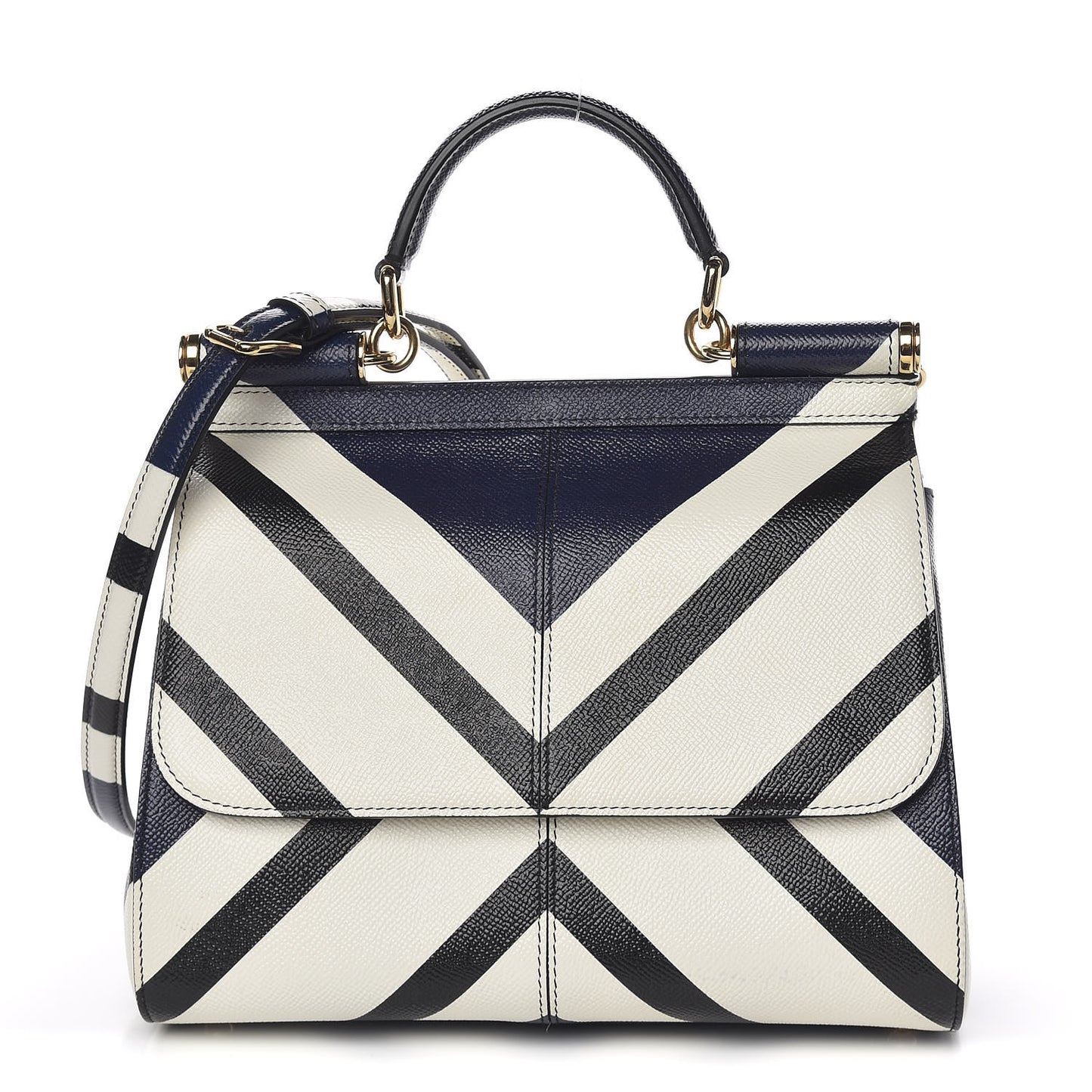 Dauphine Chevron Striped Medium Miss Sicily Satchel Blue
