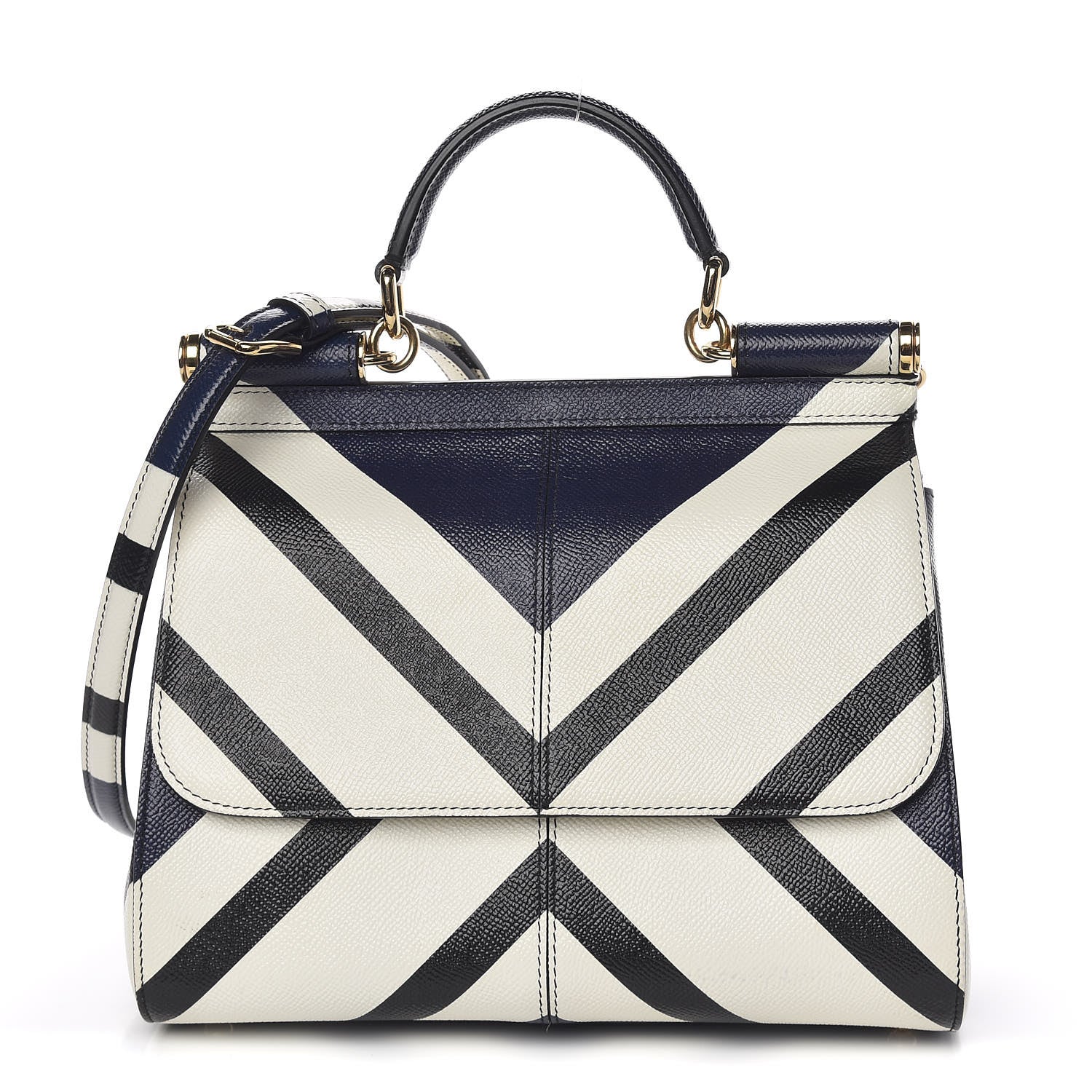 Dolce & Gabbana Dauphine Chevron Striped Medium Miss Sicily Satchel Blue 1 of 10