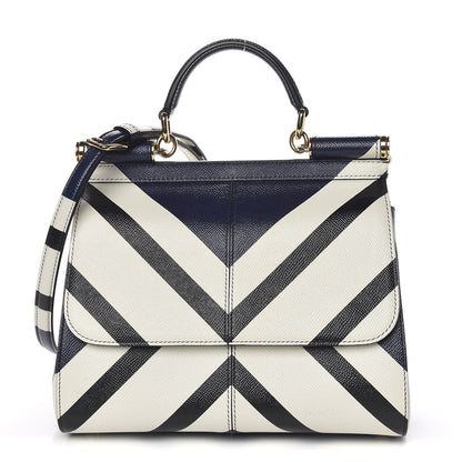 Dolce & Gabbana Dauphine Chevron Striped Medium Miss Sicily Satchel Blue 1 of 10