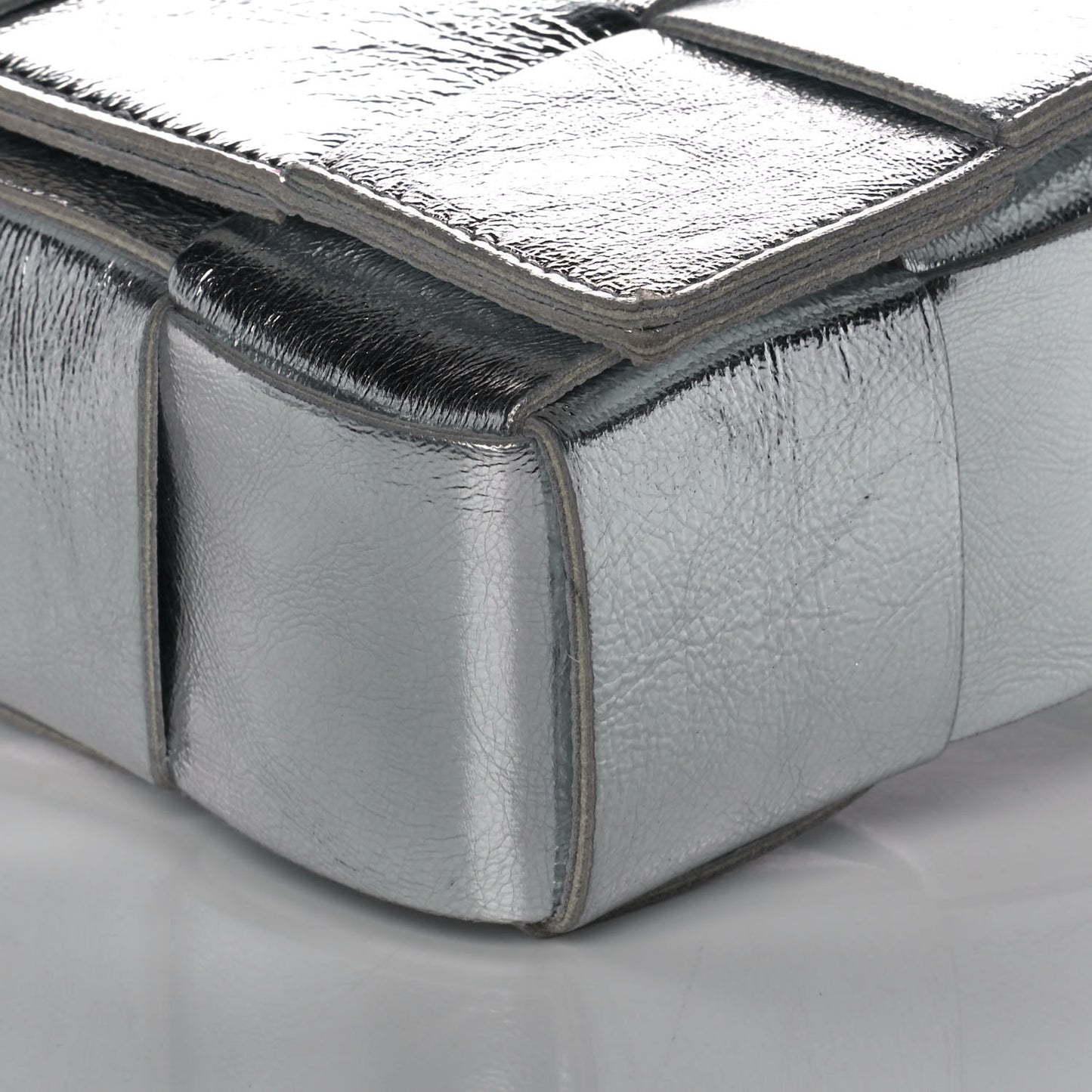 Metallic Lambskin Maxi Intrecciato Cassette Crossbody Bag Silver