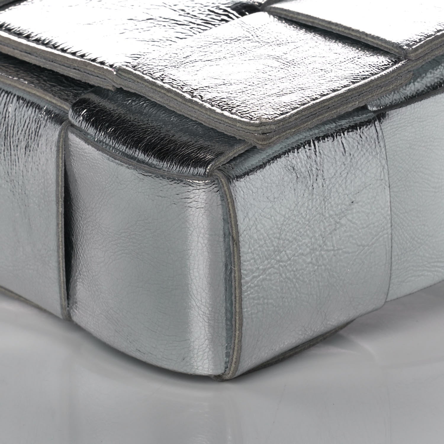 Bottega Veneta Metallic Lambskin Maxi Intrecciato Cassette Crossbody Bag Silver 10 of 13