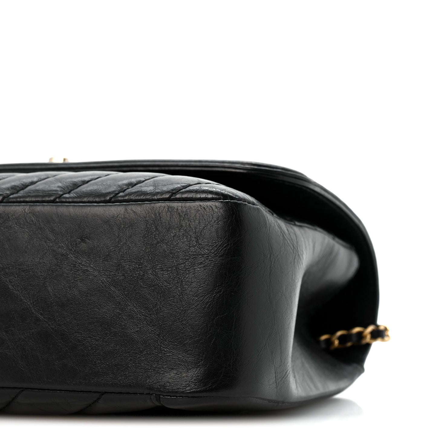 Calfskin Chevron Quilted Top Handle Flap Black