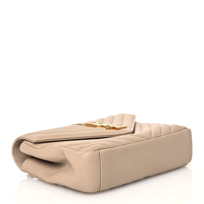 Saint Laurent Sheepskin Matelasse Chevron Monogram Medium College Bag Dark Beige 4 of 14