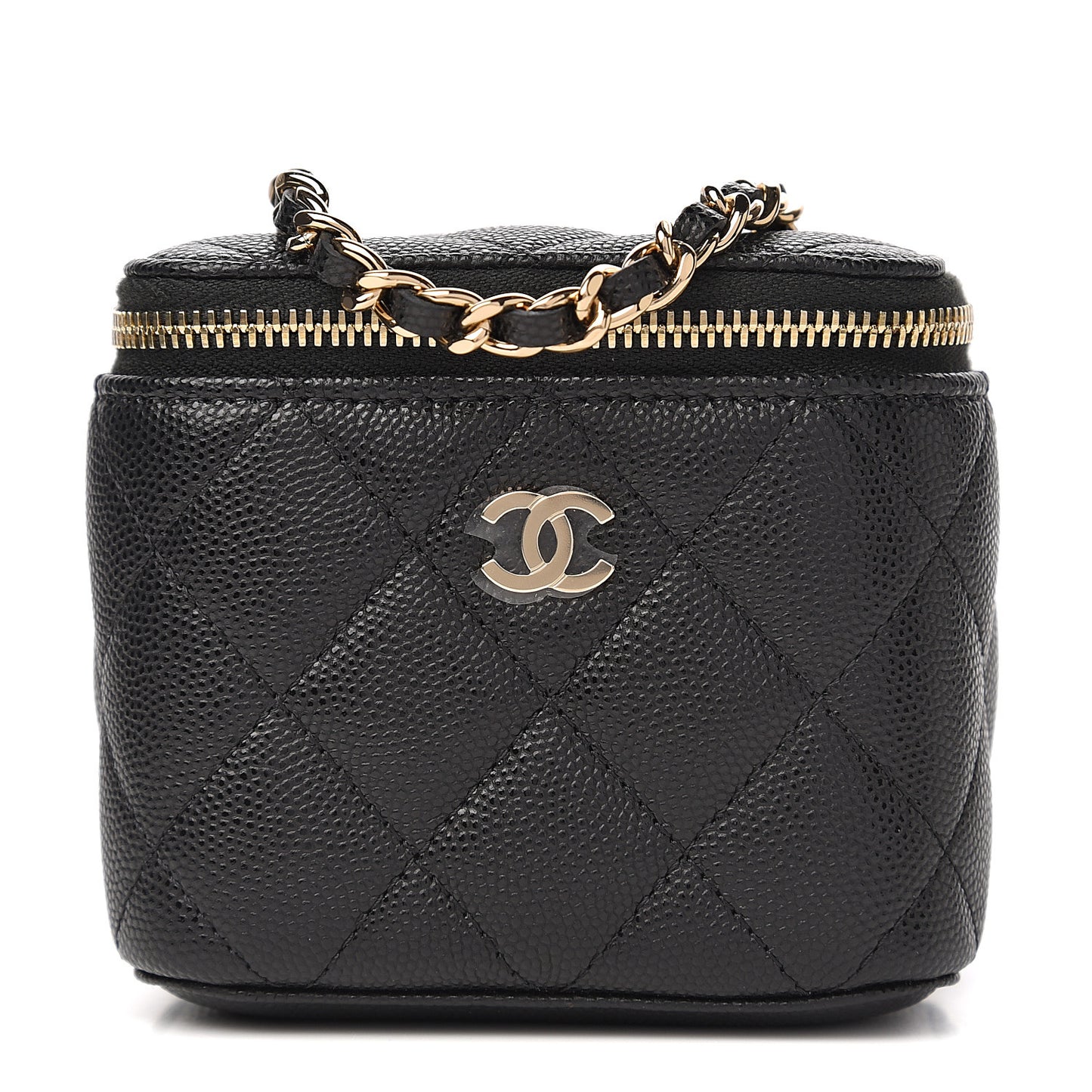 Caviar Quilted Mini Vanity Case With Chain Black