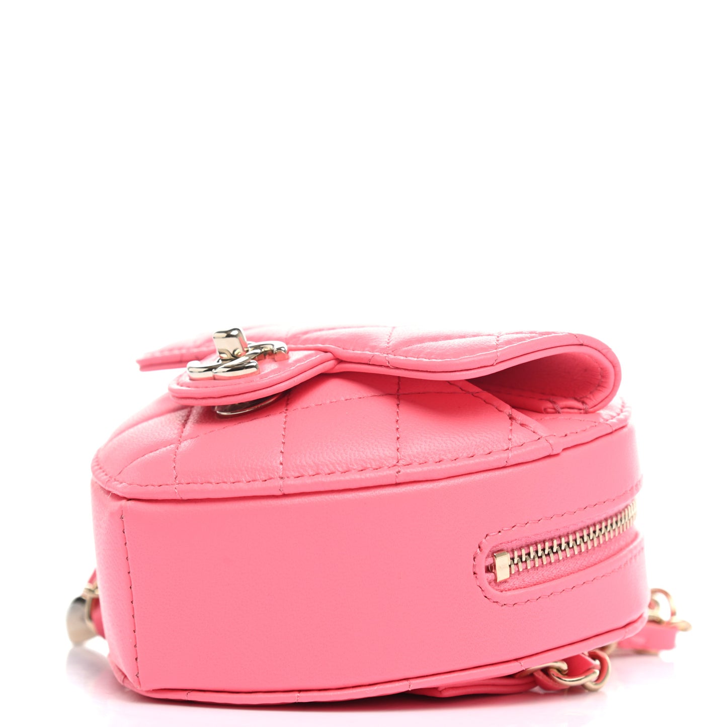 Lambskin Quilted CC In Love Heart Waist Belt Bag With Chain Pink