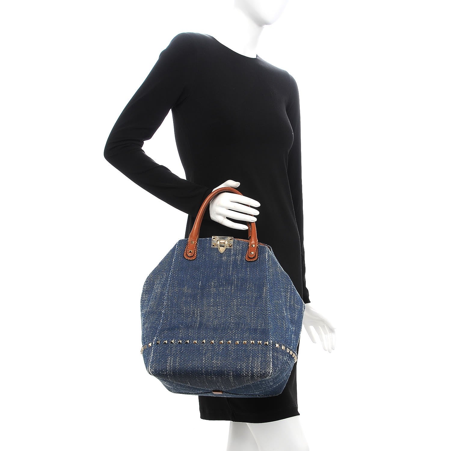 Valentino Garavani Denim Rockstud New Dome Bucket Tote Blue 3 of 11