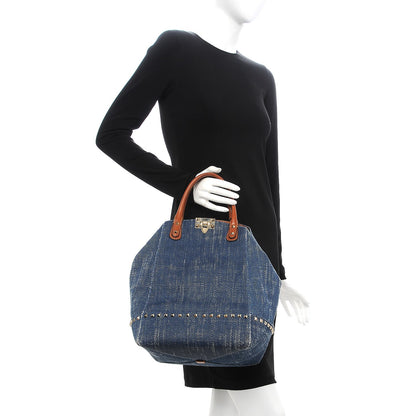 Valentino Garavani Denim Rockstud New Dome Bucket Tote Blue 3 of 11
