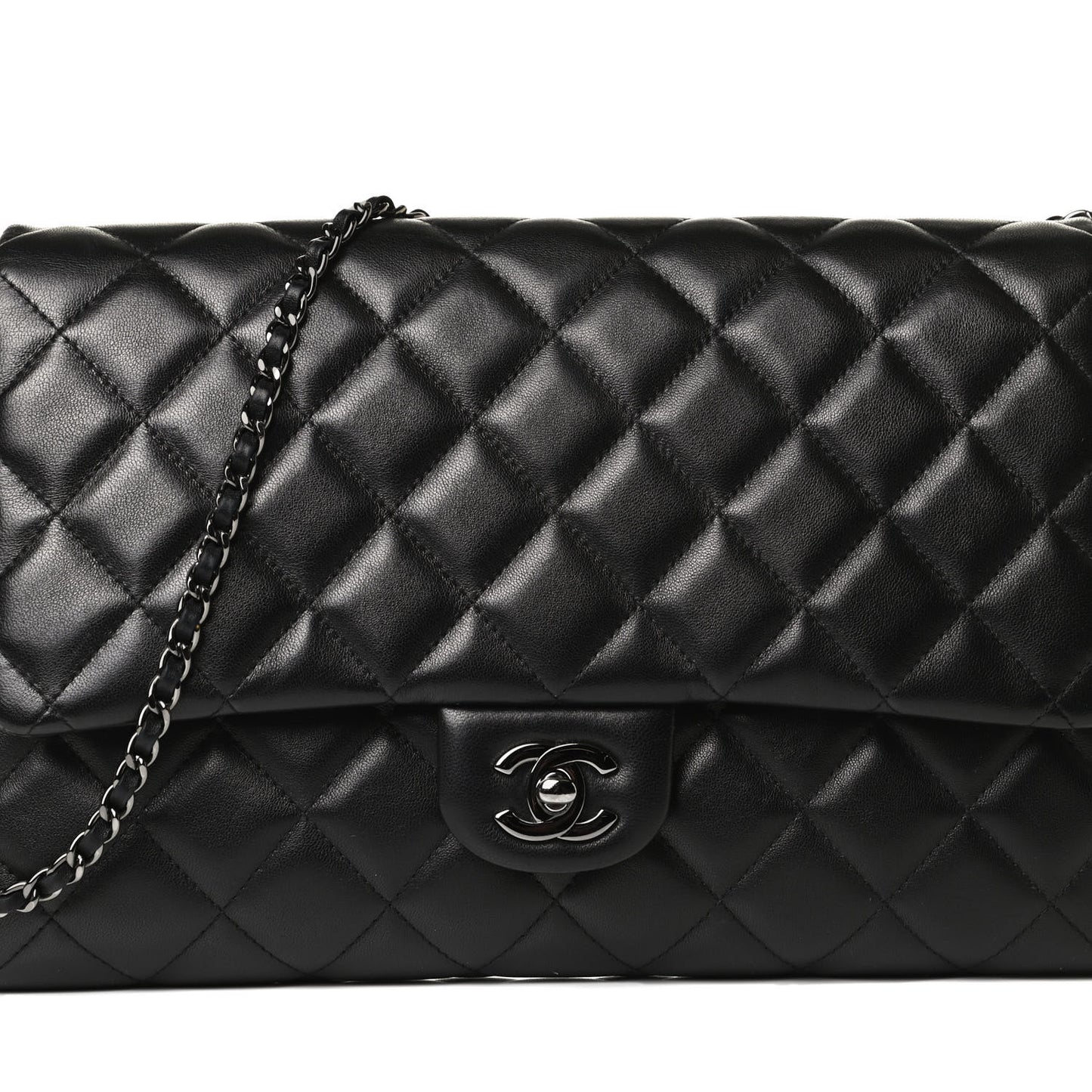 Lambskin Quilted Clutch With Chain Flap Black