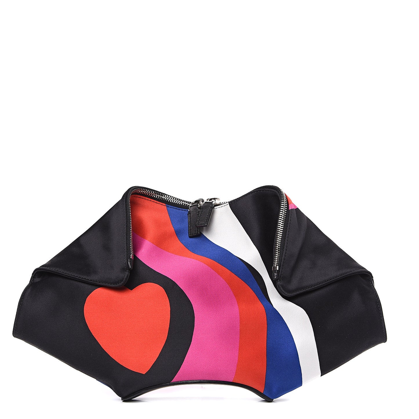 Silk Print De Manta Heart Print Clutch Black Red Pink