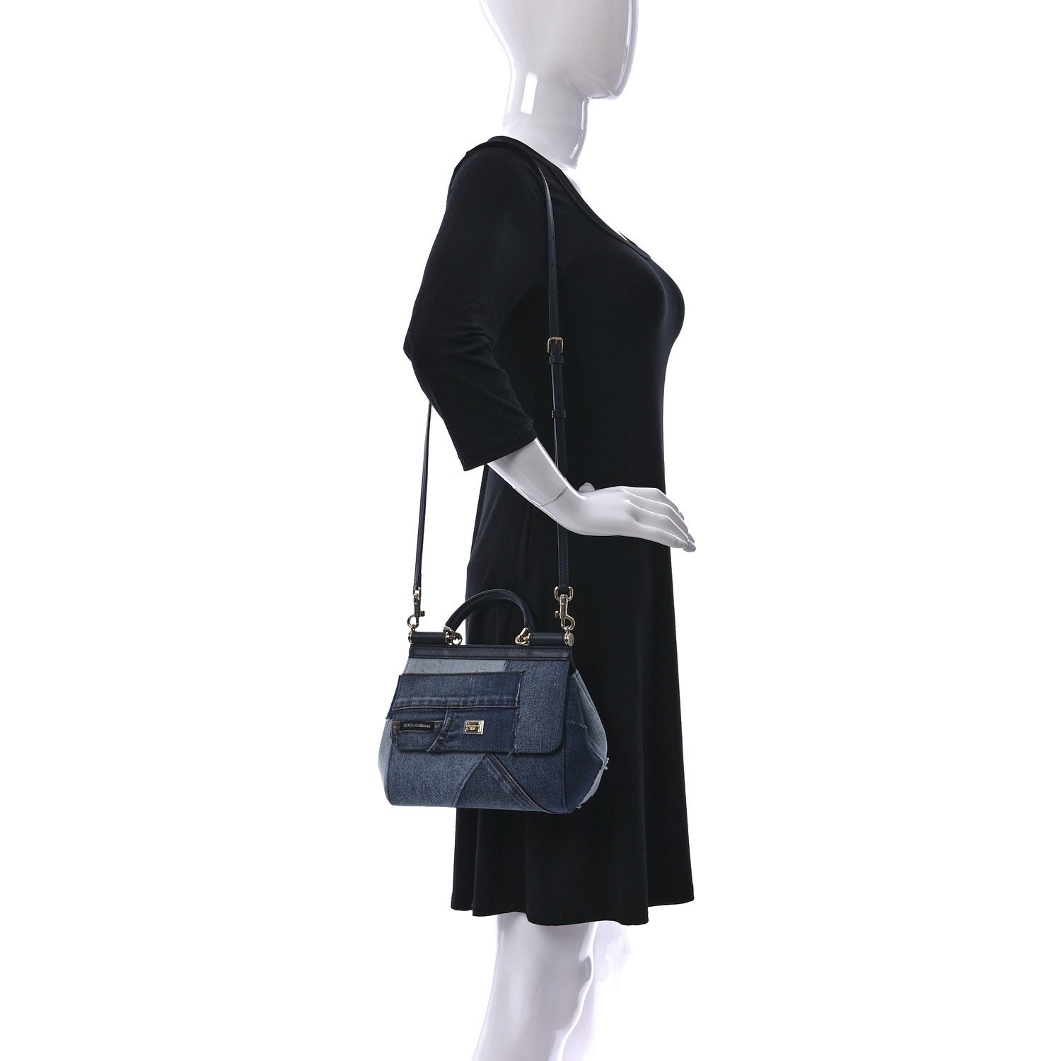 Dolce & Gabbana Calfskin Denim Patchwork Medium Miss Sicily Satchel Blue 2 of 12