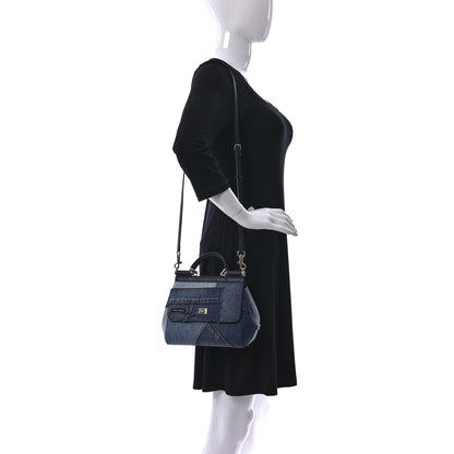 Dolce & Gabbana Calfskin Denim Patchwork Medium Miss Sicily Satchel Blue 2 of 12