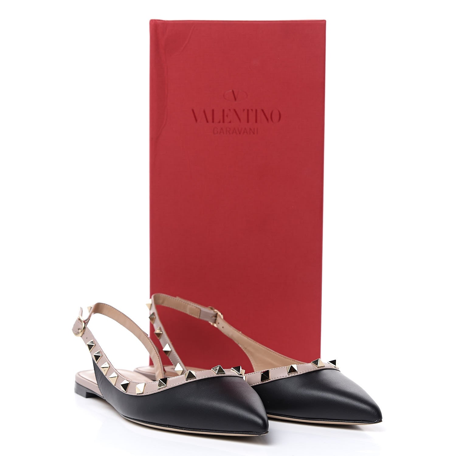 Valentino Garavani Nappa Rockstud Slingback Flats 38.5 Black Poudre 8 of 8