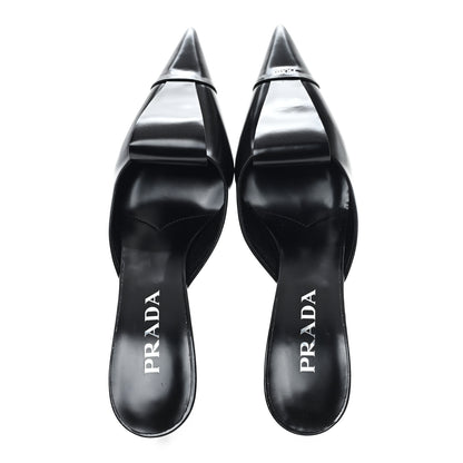 Prada Spazzolato Logo Pointed Toe 55mm Mules 37 Black 2 of 8