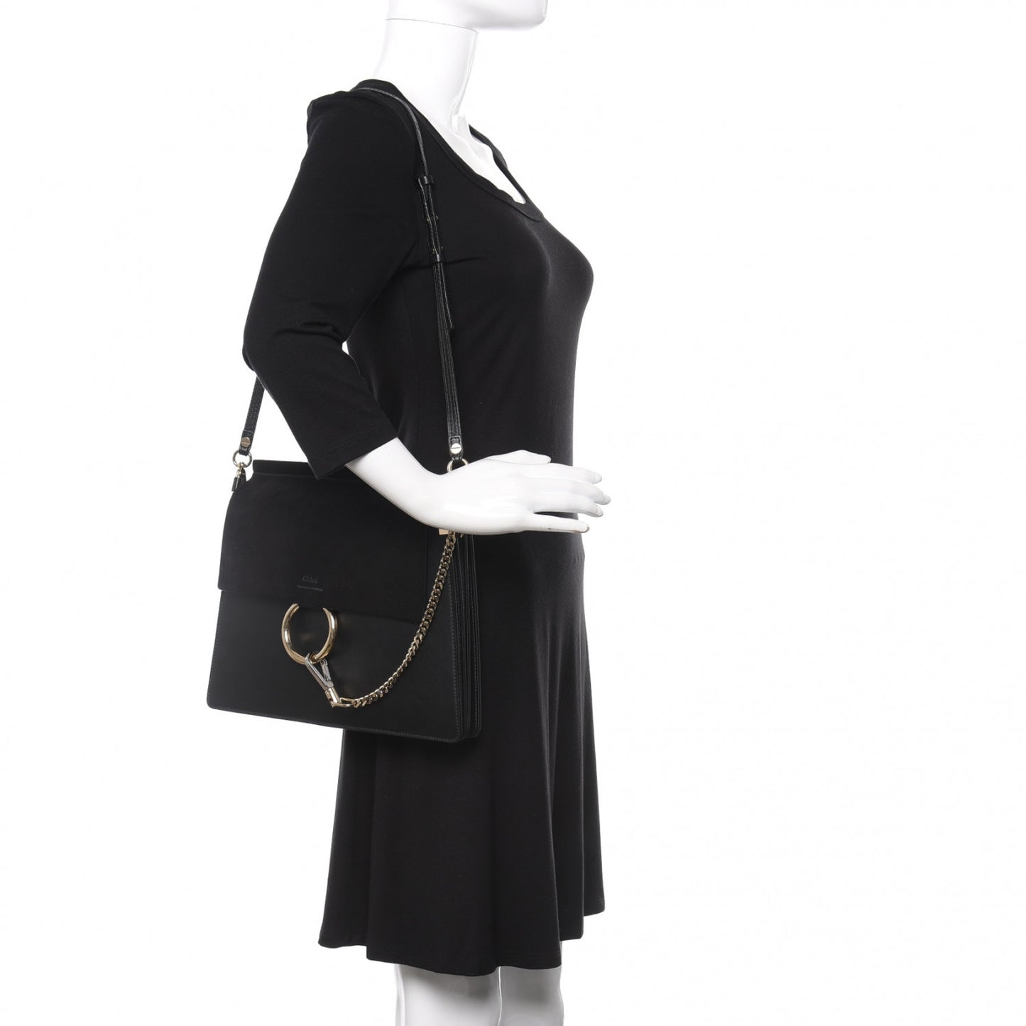 Suede Calfskin Medium Faye Shoulder Bag Black