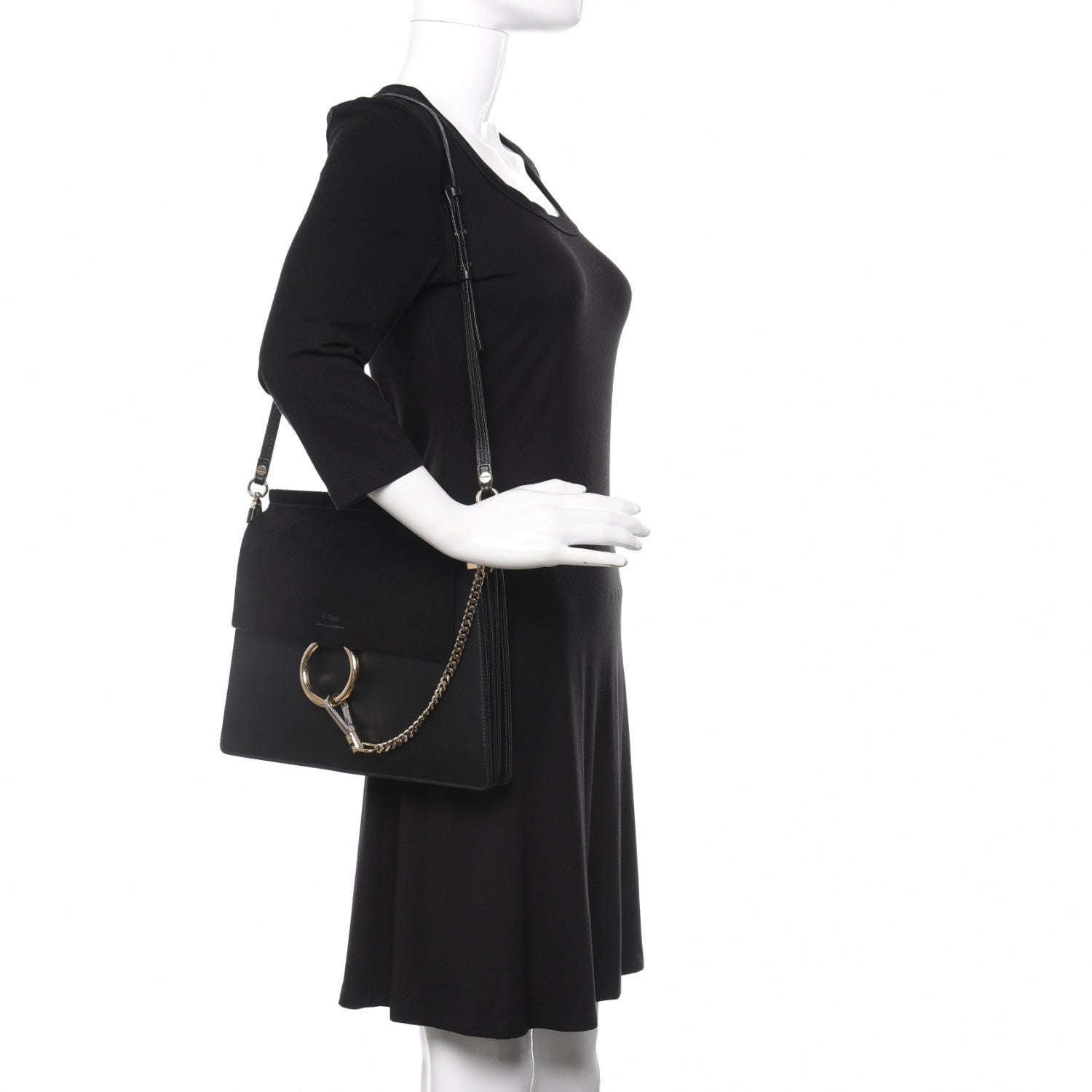 Chloe Suede Calfskin Medium Faye Shoulder Bag Black 2 of 11