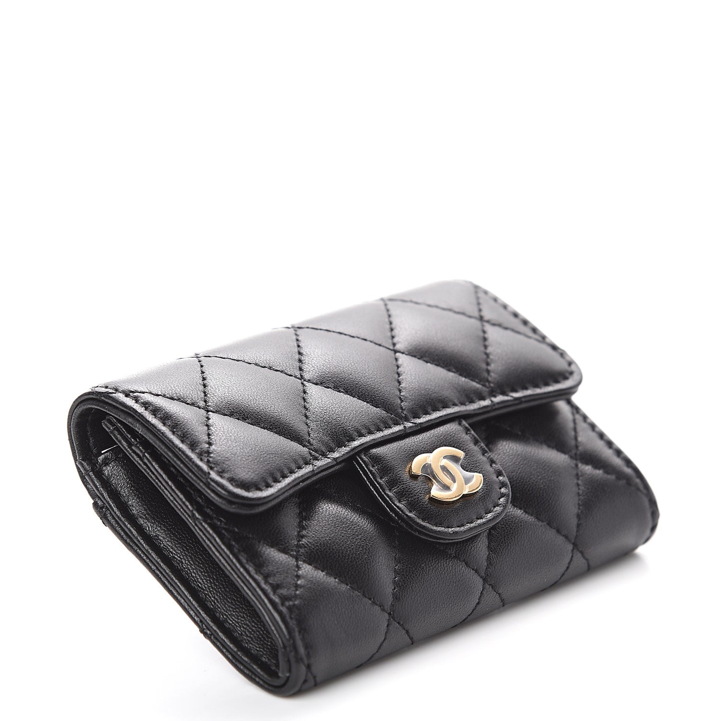 Lambskin Quilted Flap Card Holder Black