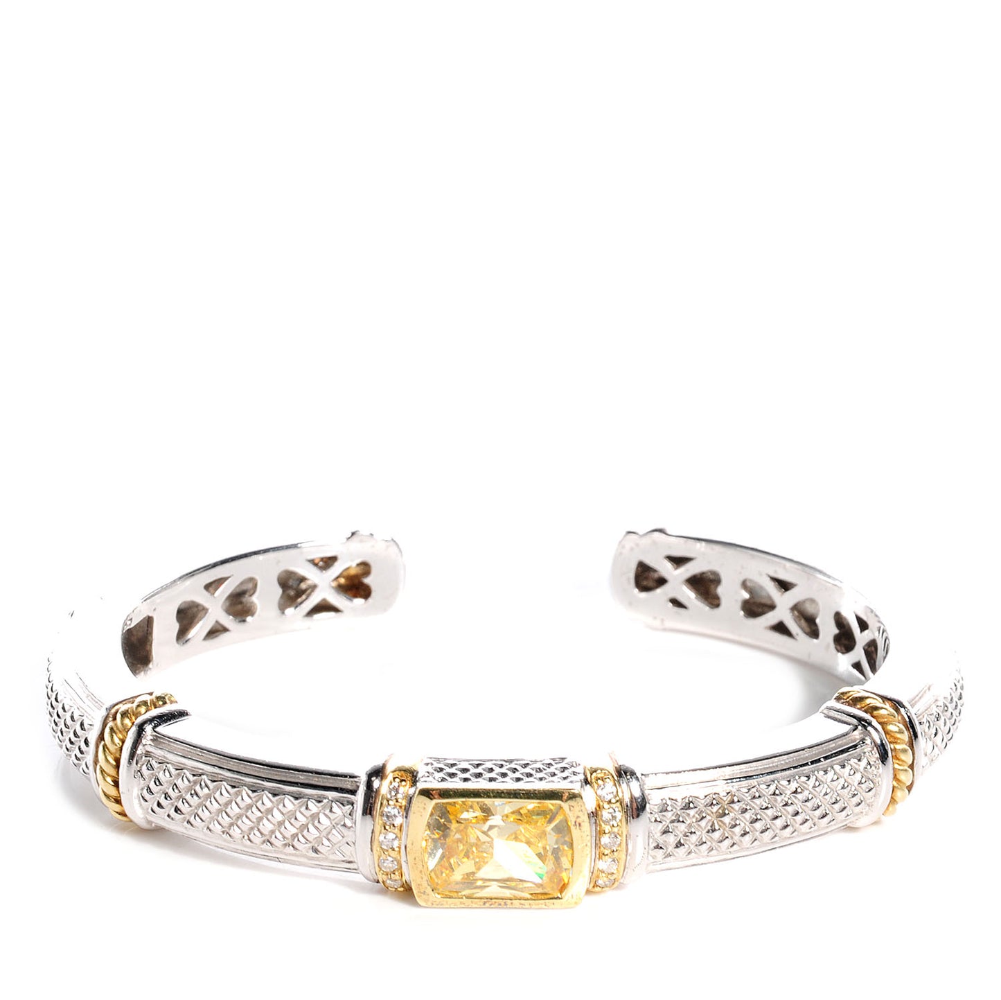Sterling Silver 18k Gold Diamond Citrine Hinge Cuff