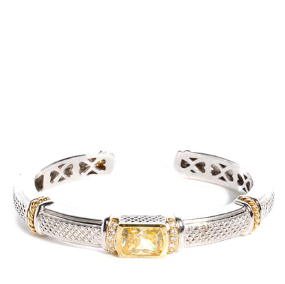 FASHIONPHILE Sterling Silver 18k Gold Diamond Citrine Hinge Cuff 1 of 5