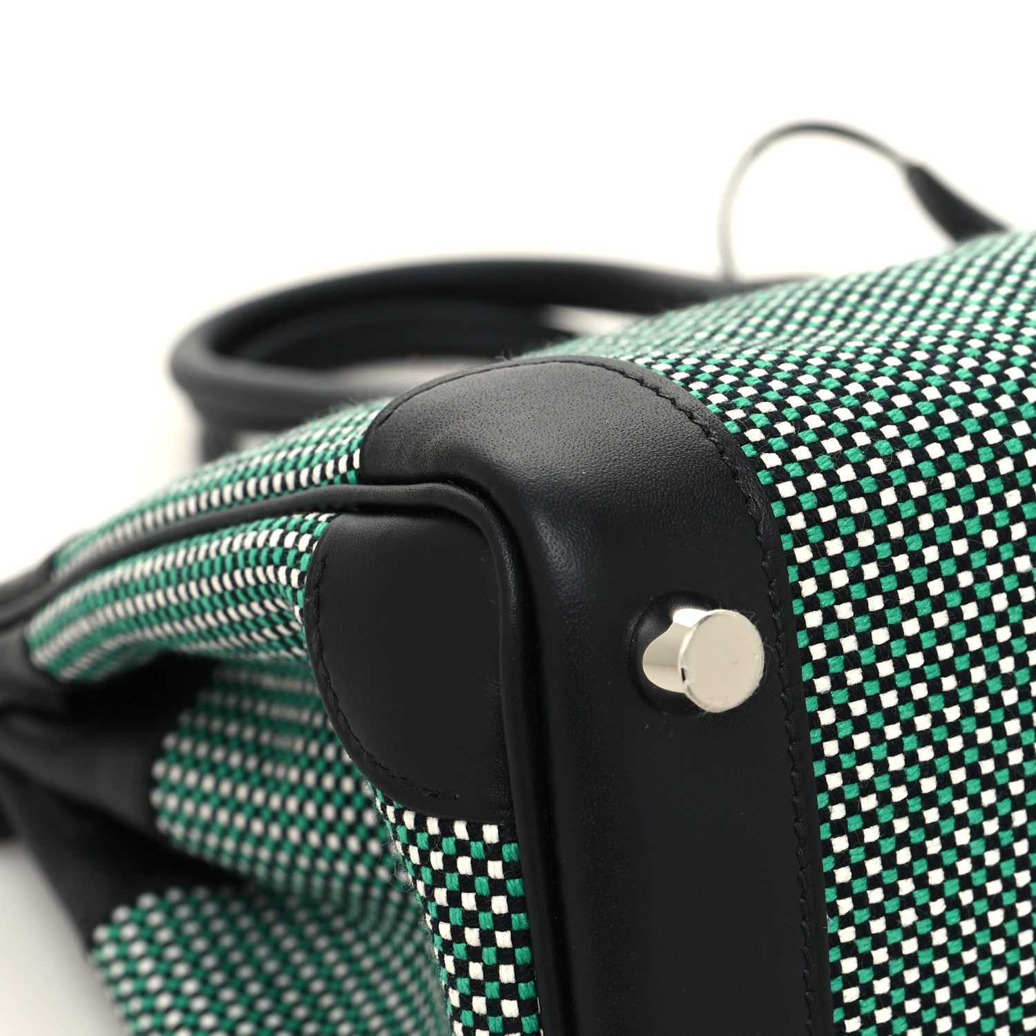 Hermes Toile Quadrille Swift Birkin 25 Black Menthe 11 of 13