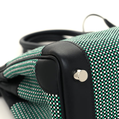 Hermes Toile Quadrille Swift Birkin 25 Black Menthe 11 of 13