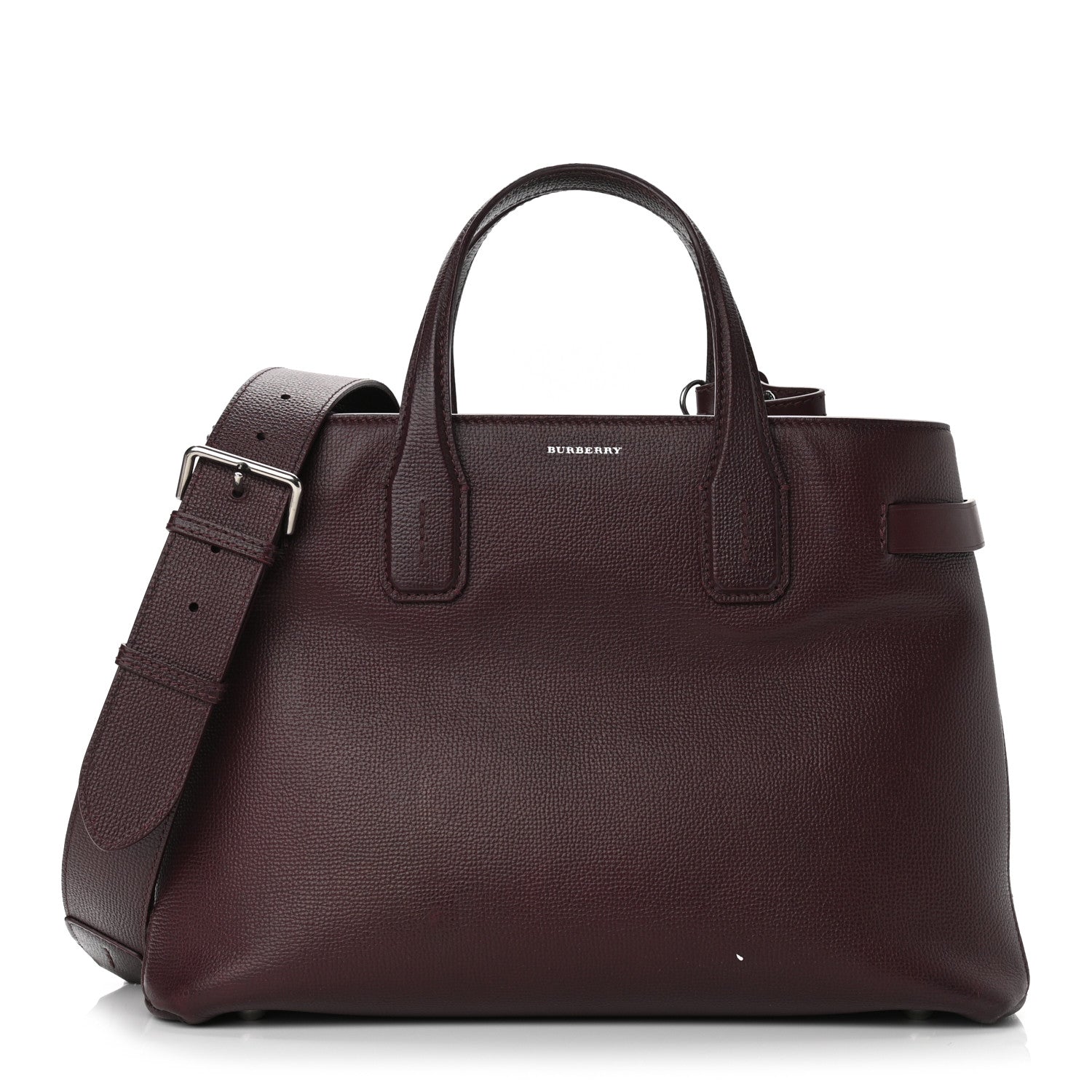 Burberry Grainy Calfskin House Check Medium Banner Tote Mahogany Red 1 of 10