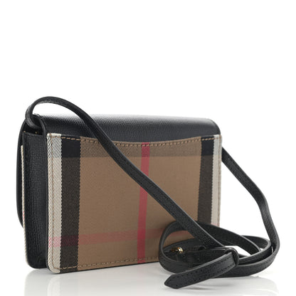 Burberry Grained Calfskin House Check Tartan Mix Hampshire Wallet On Chain Black 3 of 10