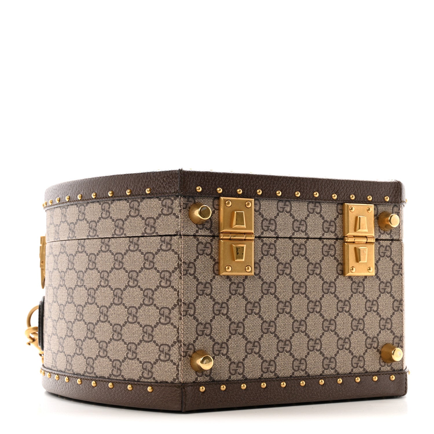Gucci GG Supreme Monogram Textured Dollar Calfskin Web Savoy Hat Box Beige Ebony New Acero 3 of 12