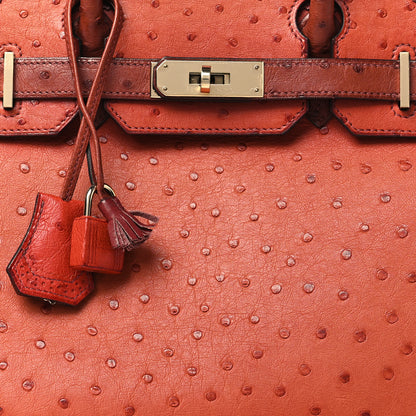 Hermes Ostrich Ghillies Birkin 30 Brique Rouge H 8 of 10