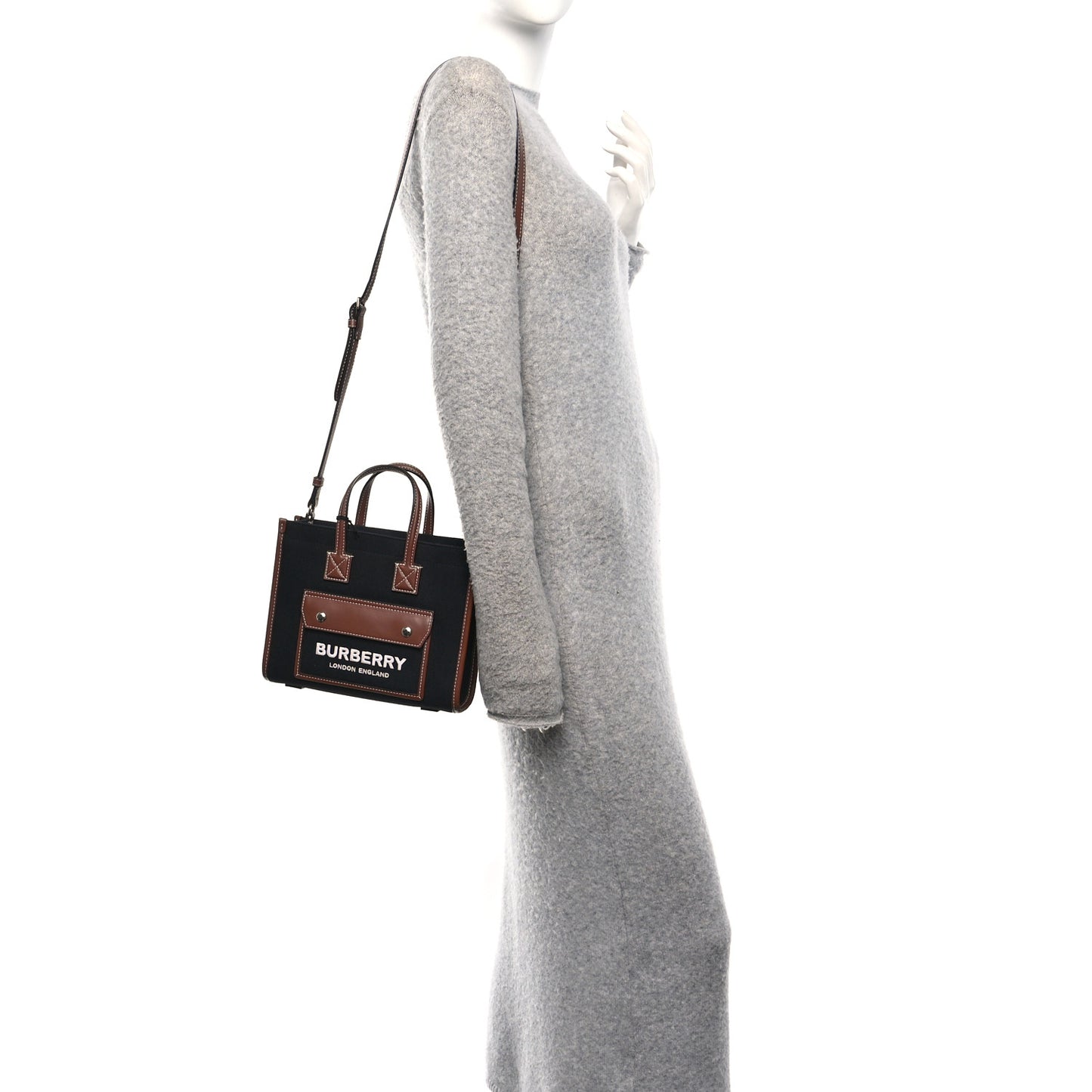 Canvas Smooth Calfskin Mini Two Tone Freya Tote Black Tan