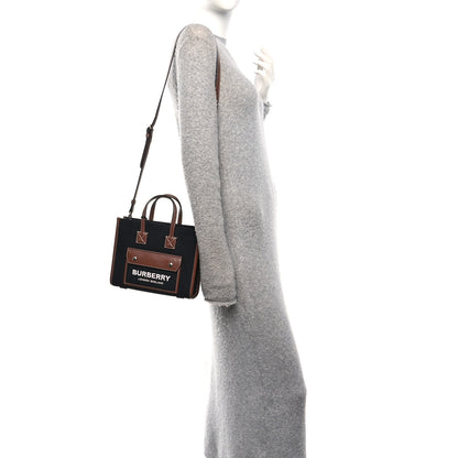 Burberry Canvas Smooth Calfskin Mini Two Tone Freya Tote Black Tan 2 of 9