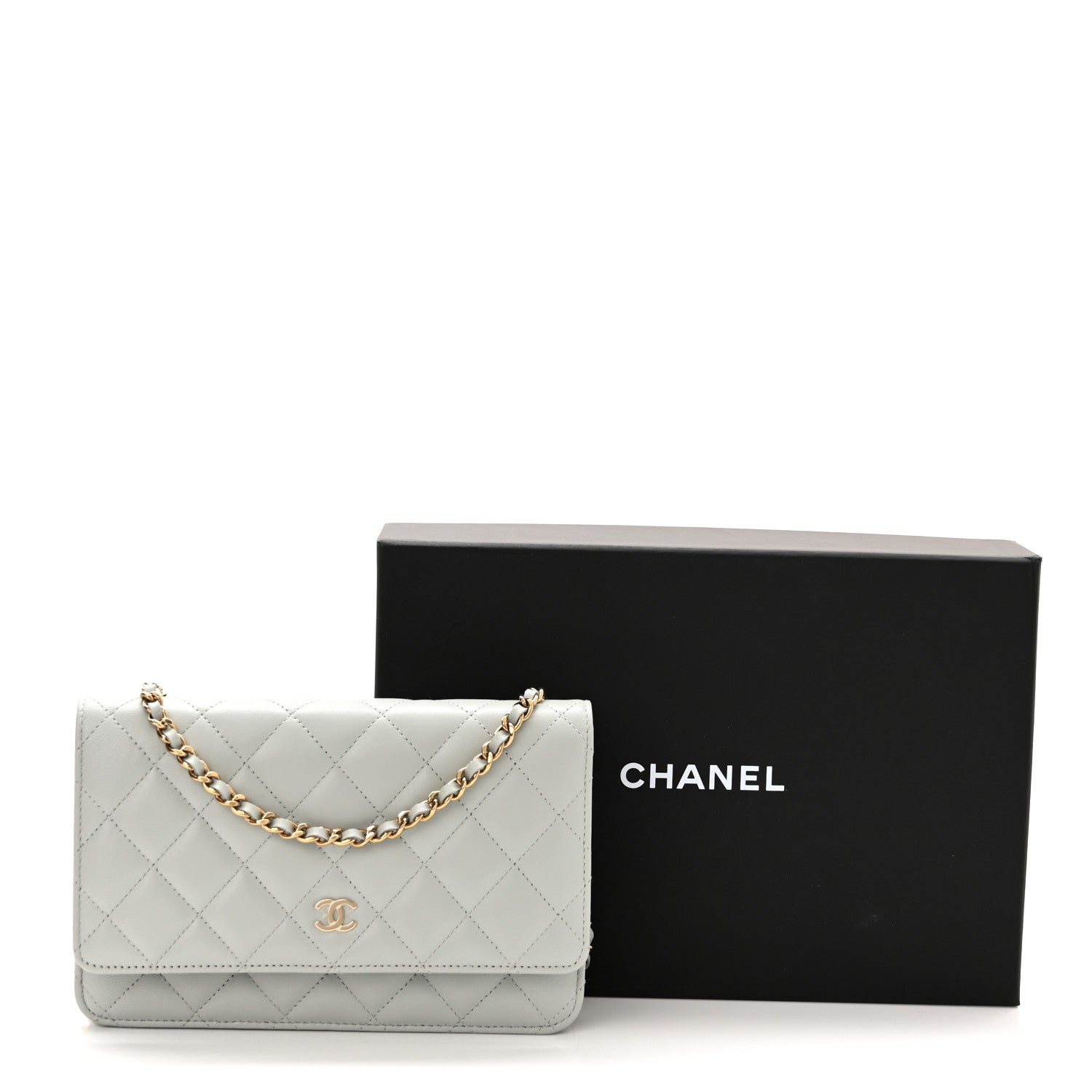 Chanel Lambskin Quilted Wallet On Chain WOC Grey 12 of 12