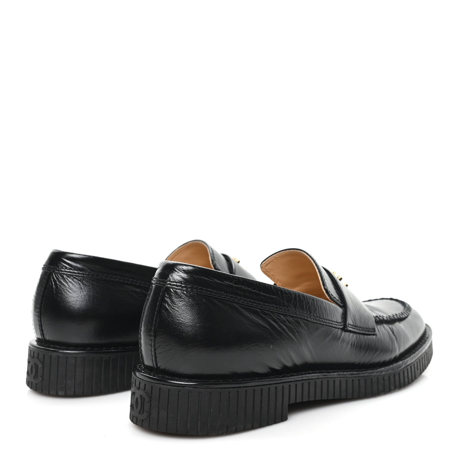 Chanel Shiny Crumpled Calfskin CC Mocassin Loafers 38.5 Black 5 of 11