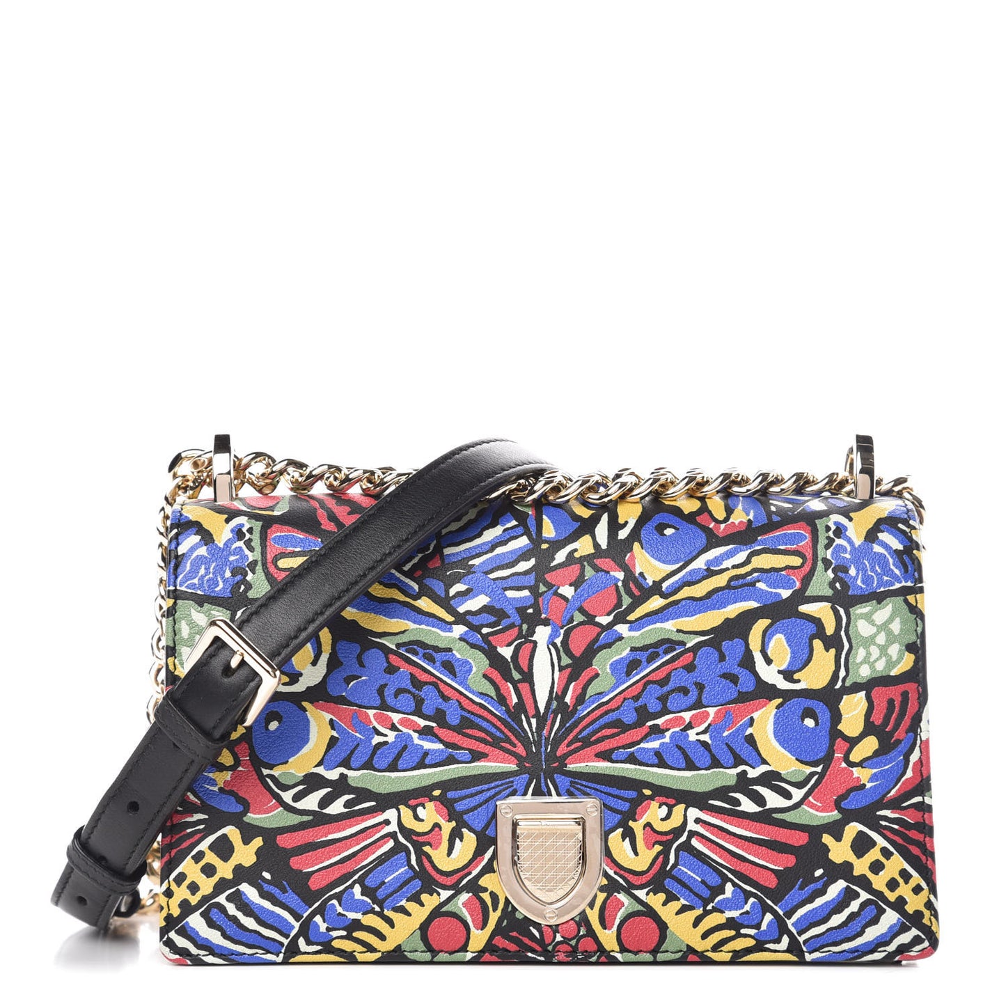 Calfskin Butterfly Printed Small Diorama Flap Bag Multicolor