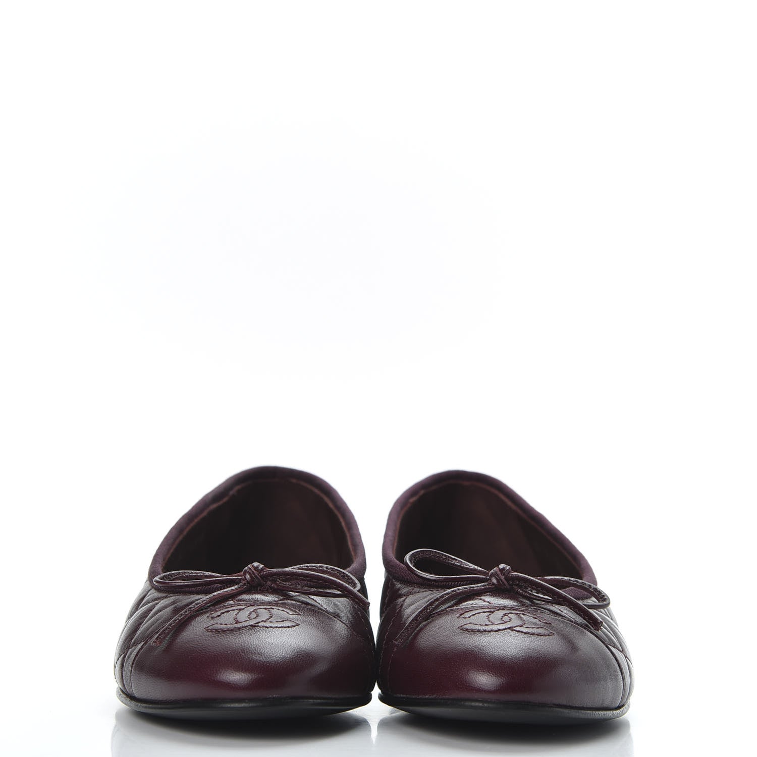 Chanel Crumpled Lambskin Quilted CC Cap Toe Ballerina Flats 37.5 Burgundy 5 of 11
