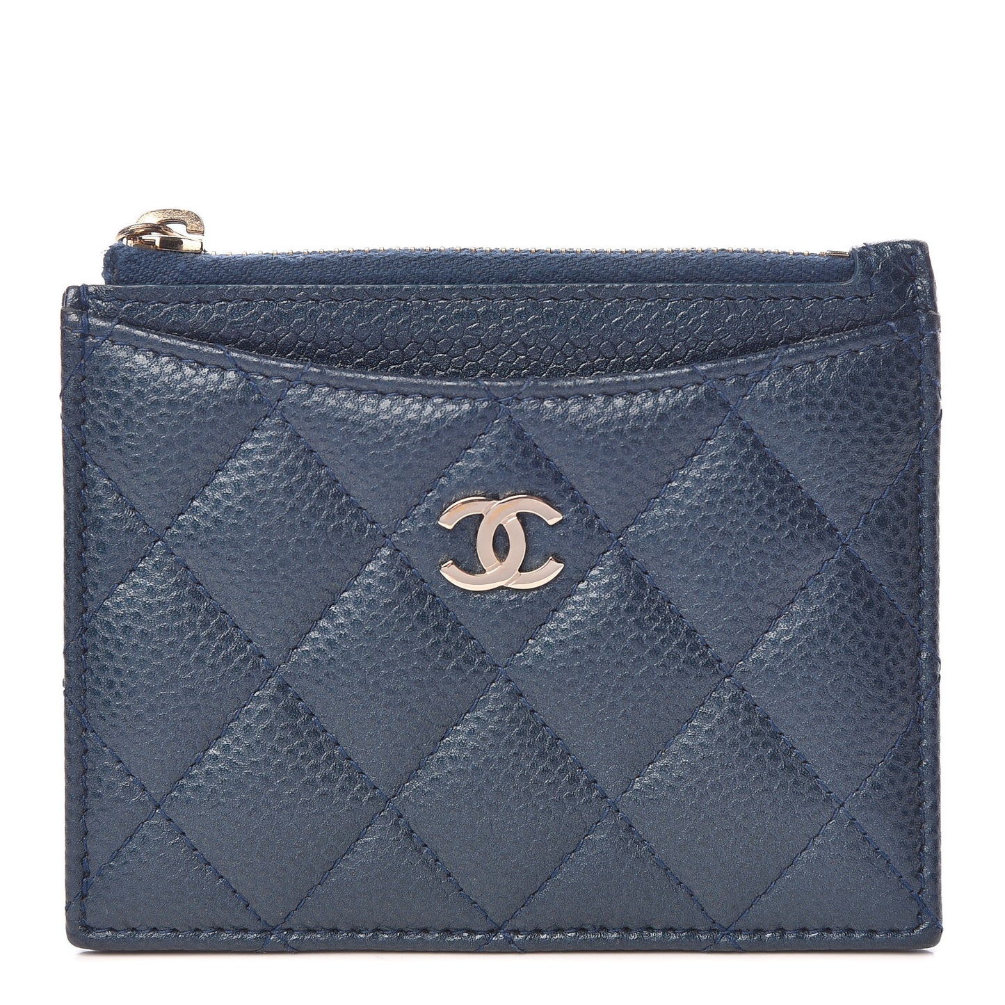 Metallic Caviar Quilted CC Zip Card Holder Dark Blue
