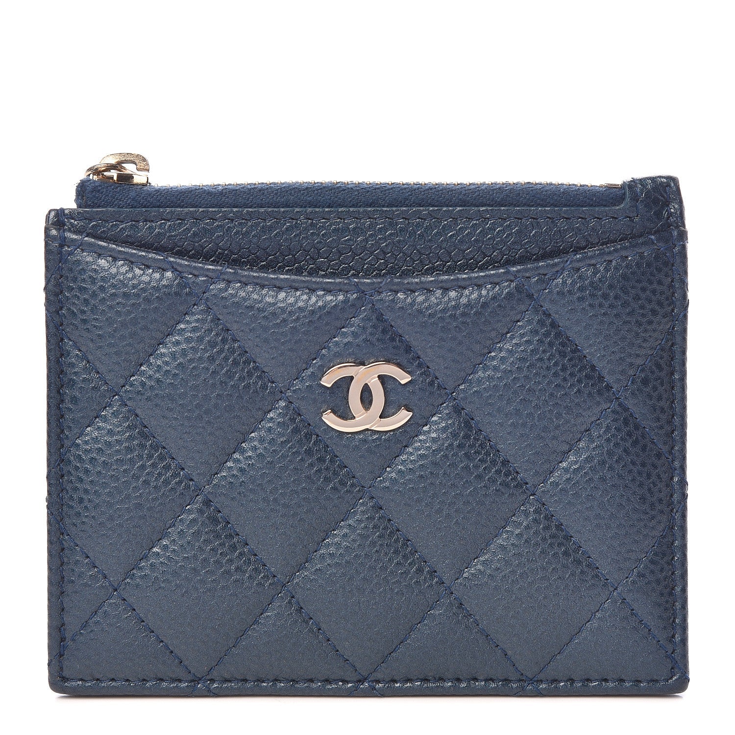 Chanel Metallic Caviar Quilted CC Zip Card Holder Dark Blue 1 of 9