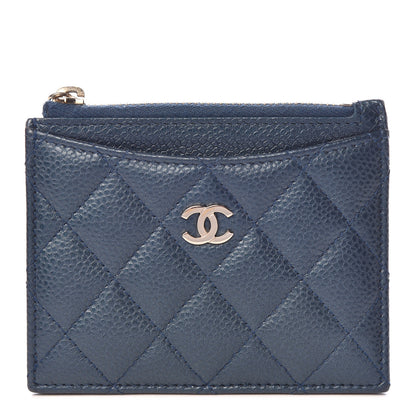 Chanel Metallic Caviar Quilted CC Zip Card Holder Dark Blue 1 of 9
