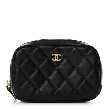 Chanel Lambskin Quilted Small Curvy Pouch Cosmetic Case Black 1 of 8