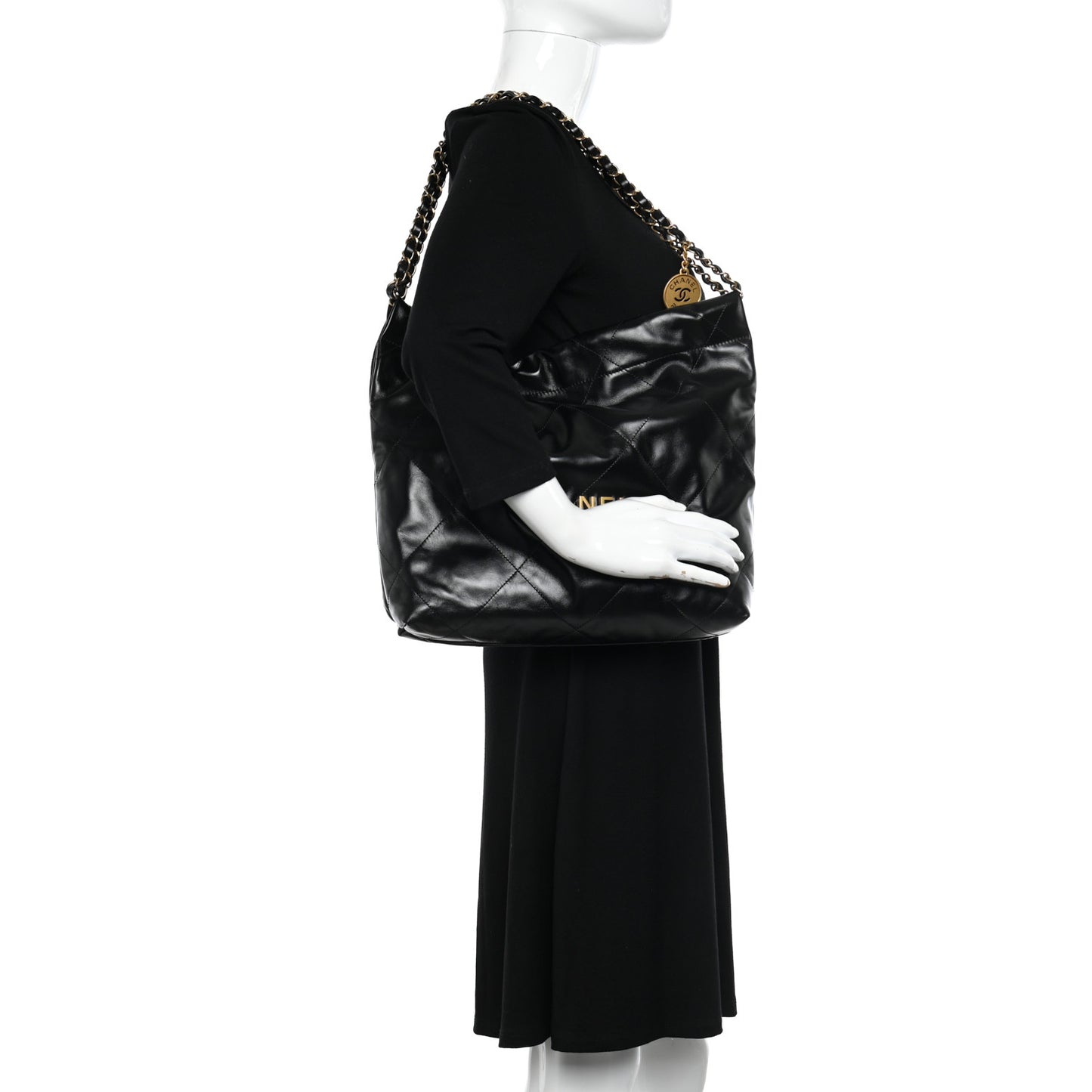 Shiny Calfskin Quilted Small Chanel 22 Black