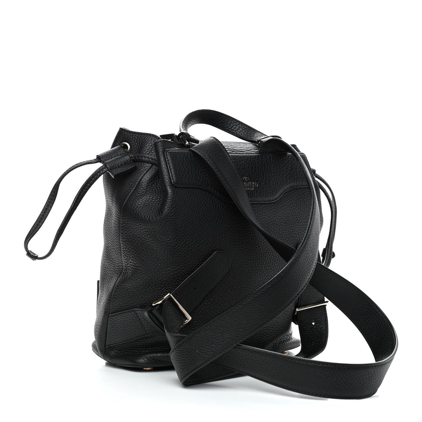 Pebbled Calfskin Rockstud Drawstring Backpack Black