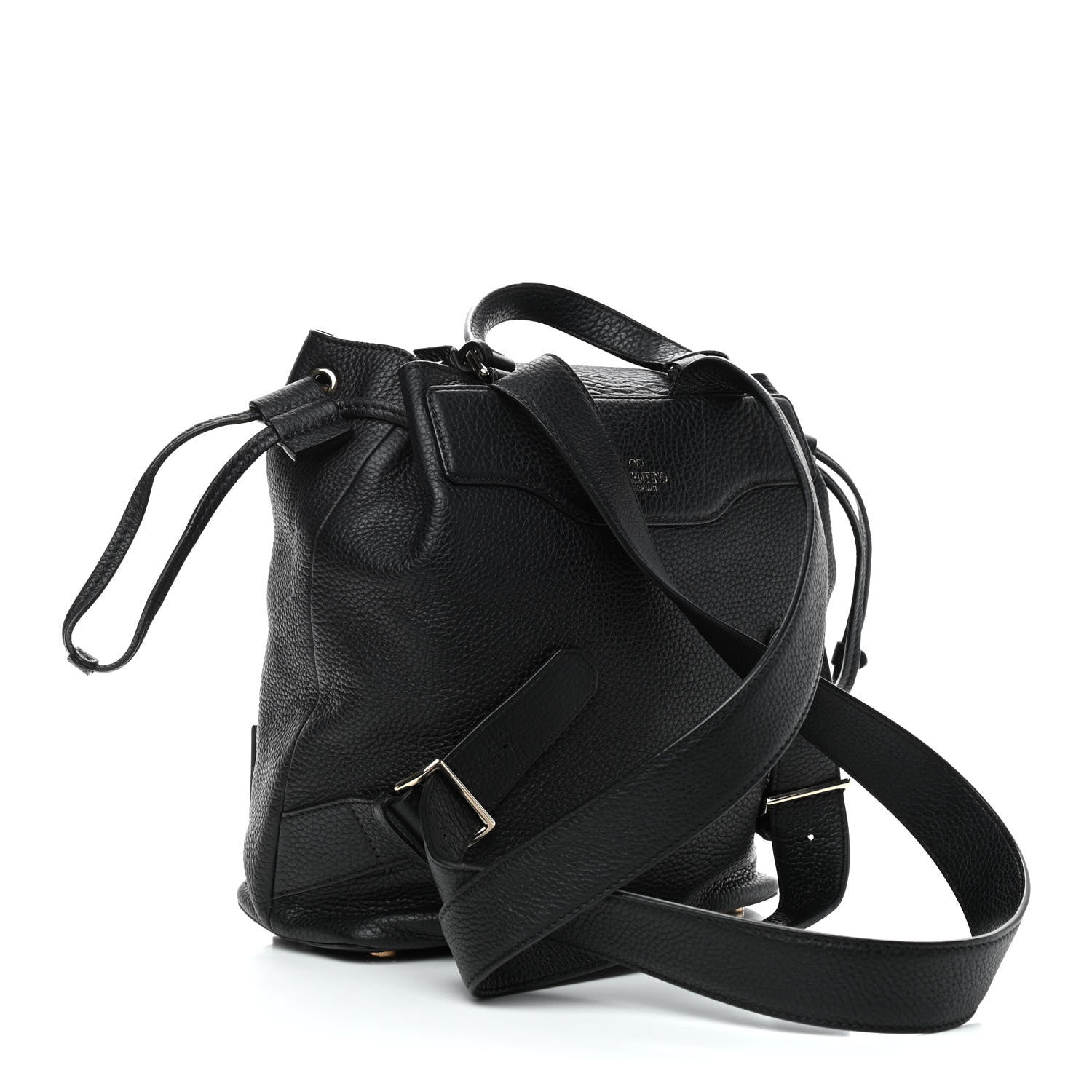 Valentino Garavani Pebbled Calfskin Rockstud Drawstring Backpack Black 3 of 8