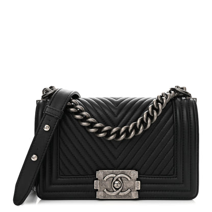 Chanel Calfskin Chevron Quilted Small Boy Flap Black 1 of 13