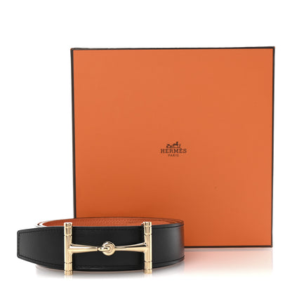 Hermes Box Togo 32mm H Hippique Belt 85 Black Orange 6 of 6