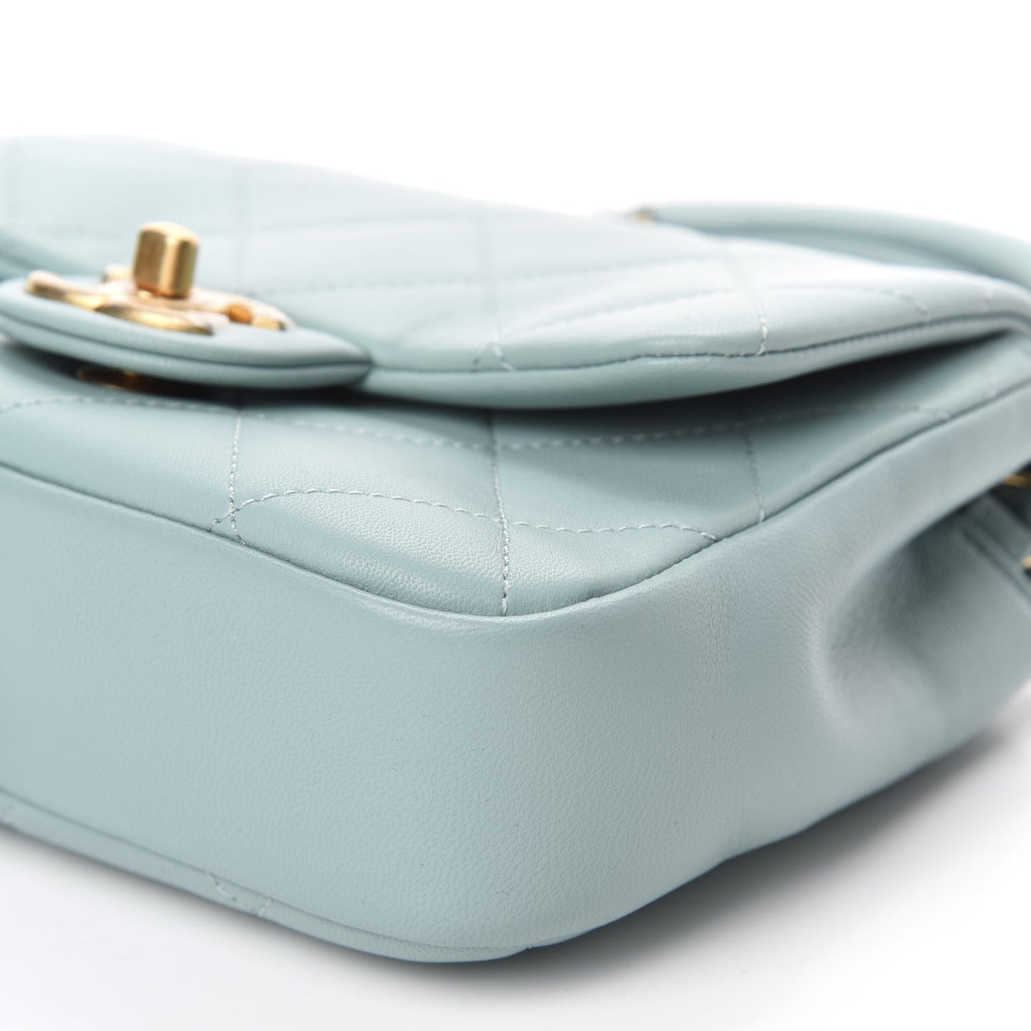 Lambskin Quilted Small Circular Handle Bag Blue