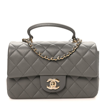 Chanel Lambskin Quilted Mini Top Handle Rectangular Flap Dark Grey 1 of 10