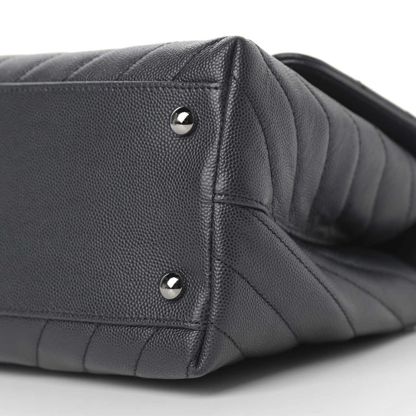 Caviar Chevron Quilted Small Coco Handle Flap Dark Grey