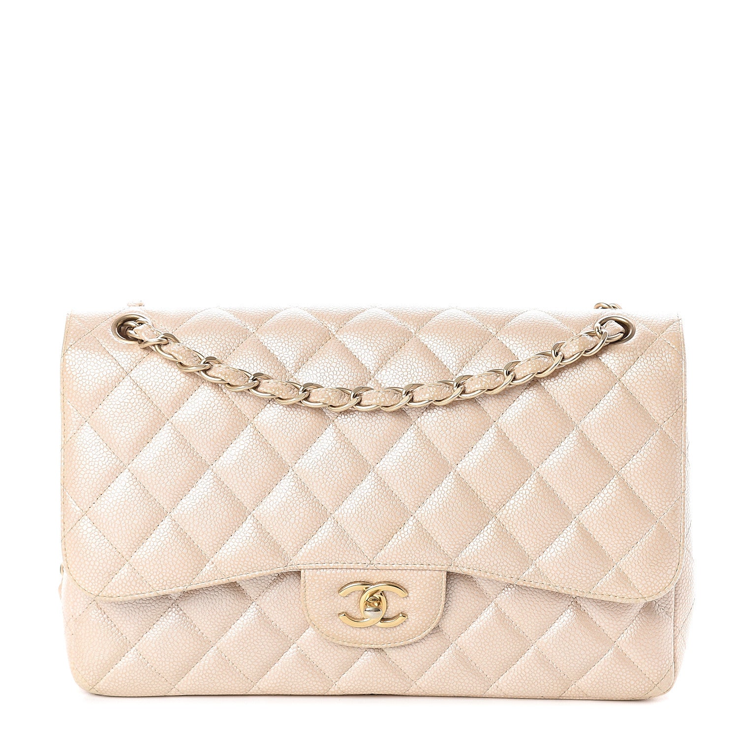 Chanel Pearly Caviar Quilted Jumbo Double Flap Light Beige 1 of 9